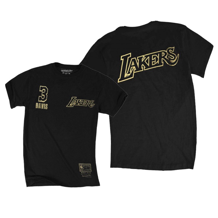 Men's Los Angeles Lakers Anthony Davis #3 NBA Foil Logo Golden Collection black Basketball T-Shirt JEU2583BR